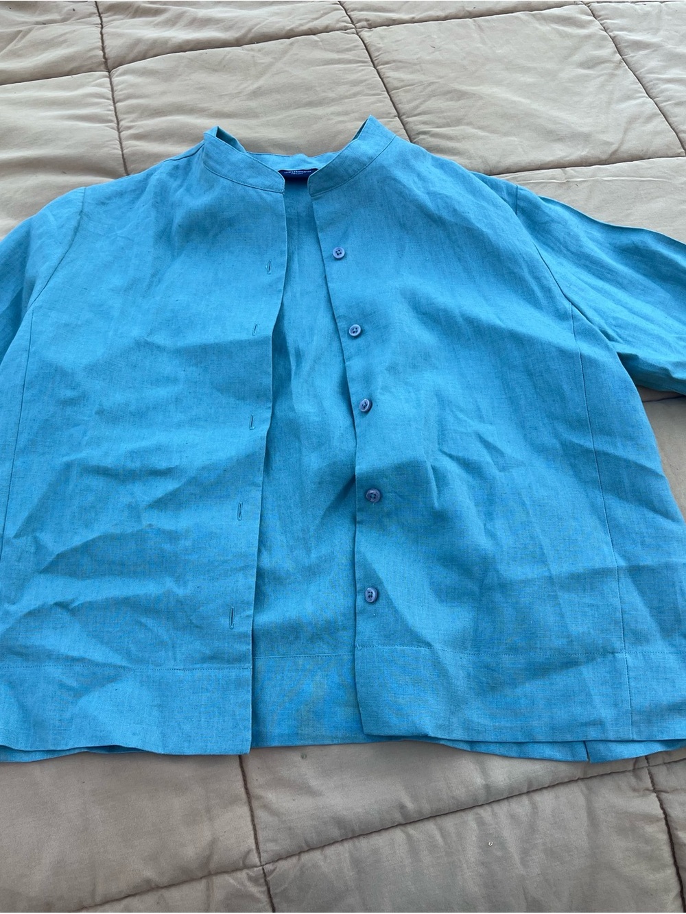 Westbound Petites Cadet Blue Linen Collarless Blazer Lightweight Size 14P